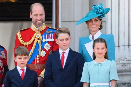Prince-Louis-of-Wales-Prince-William-Prince-of-Wales-Prince-George-of-Wales-Catherine-Princess-of-Wales-and-Princess-Charlotte-of-Wales-on-the-balcony-at-Buckingham-Palace